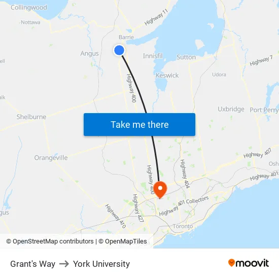Grant's Way to York University map