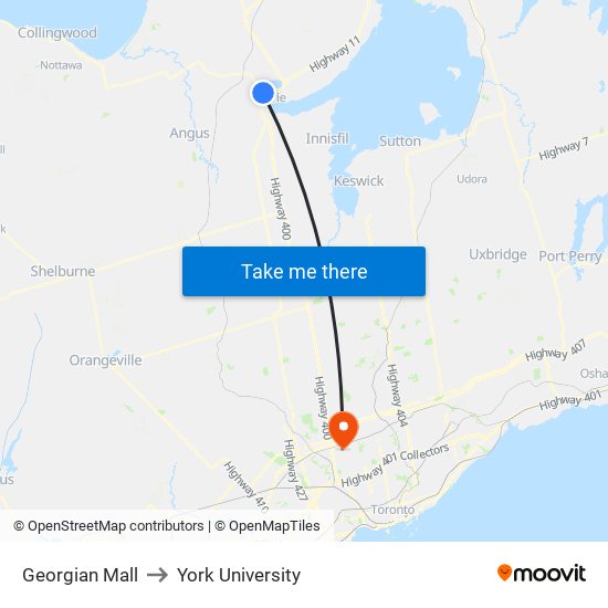 Georgian Mall to York University map