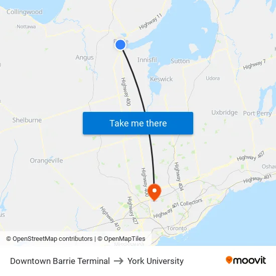 Downtown Hub to York University map