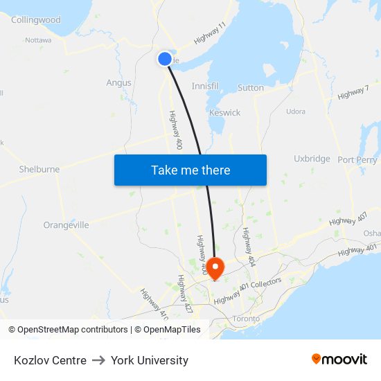 Kozlov Centre to York University map