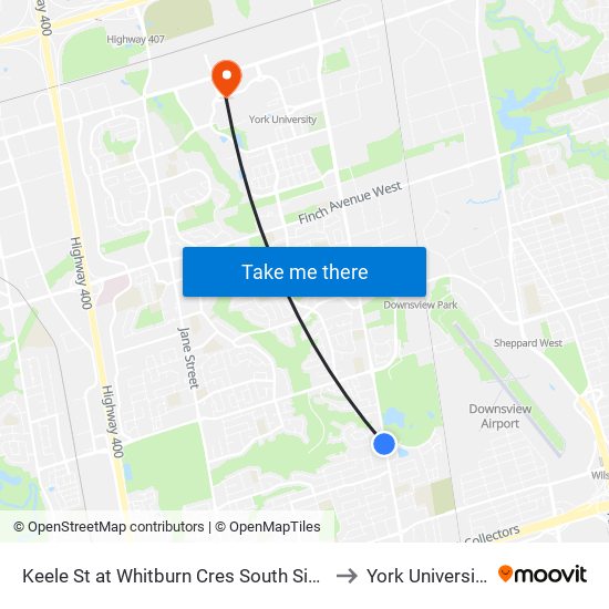 Keele St at Whitburn Cres South Side to York University map