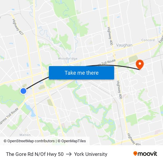 The Gore Rd N/Of Hwy 50 to York University map