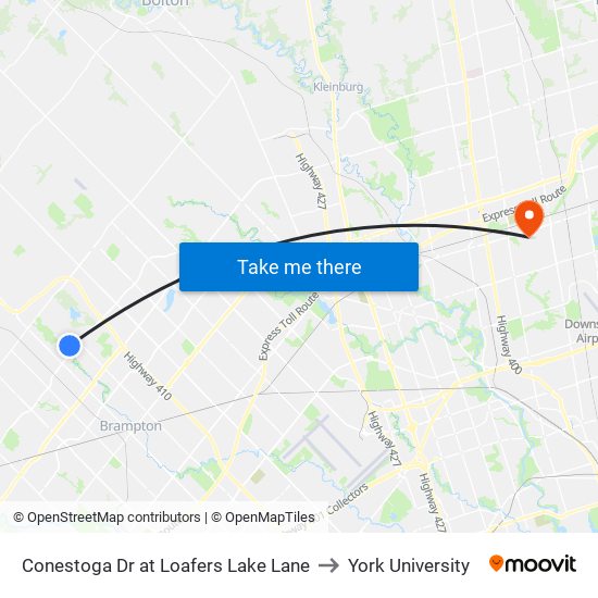 Conestoga Dr at Loafers Lake Lane to York University map