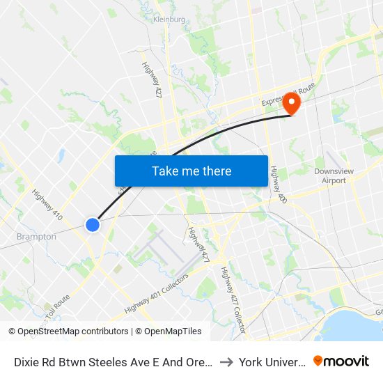 Dixie Rd Btwn Steeles Ave E And Orenda Rd to York University map