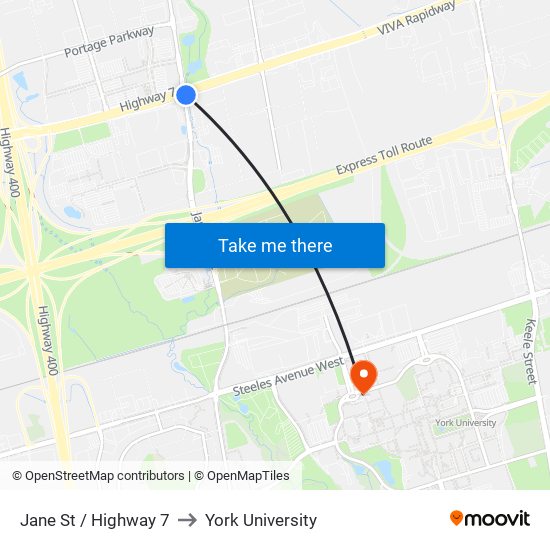 Jane St / Highway 7 to York University map