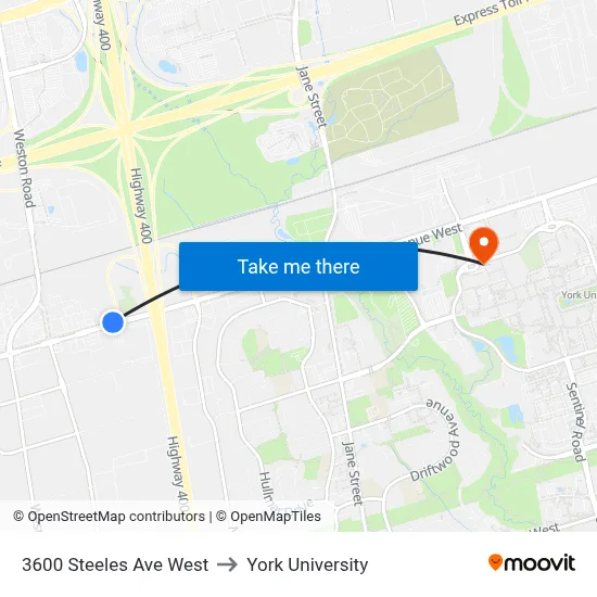 3600 Steeles Ave West to York University map