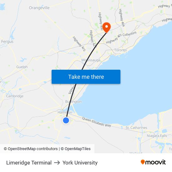 Limeridge Terminal to York University map