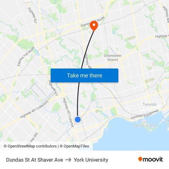 Dundas St At Shaver Ave to York University map