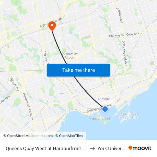 Queens Quay West at Harbourfront Centre to York University map