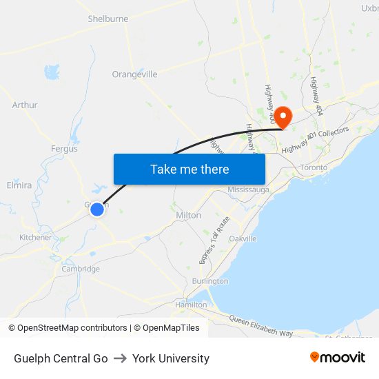 Guelph Central Go to York University map