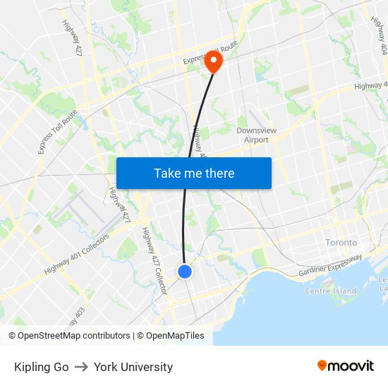 Kipling Go to York University map