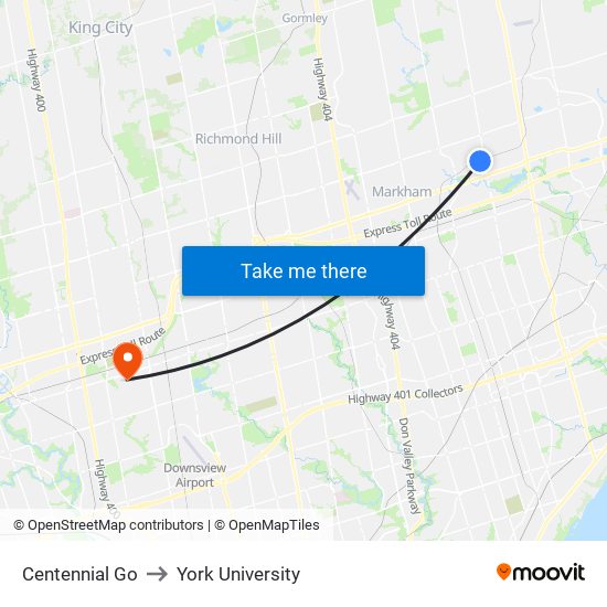 Centennial Go to York University map