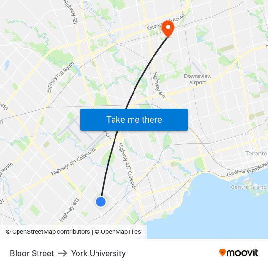 Bloor Street to York University map