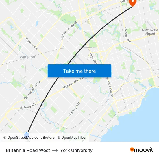 Britannia Road West to York University map
