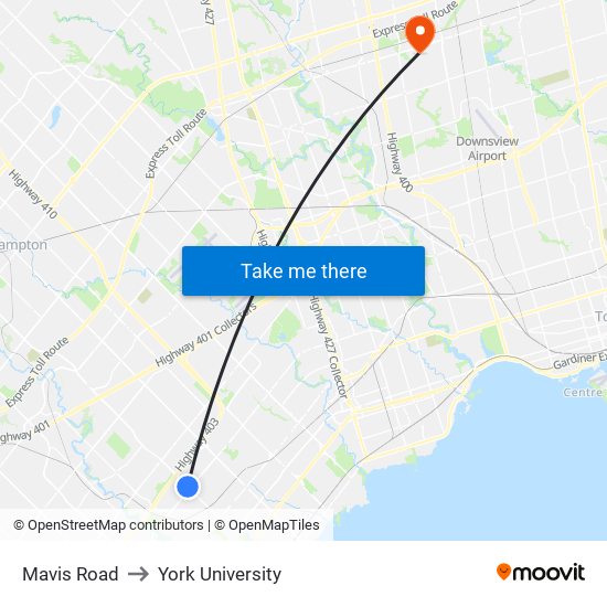 Mavis Road to York University map