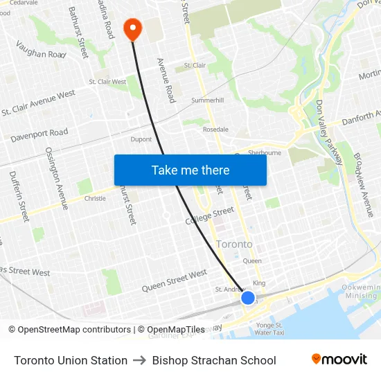 Toronto Union Station to Bishop Strachan School map