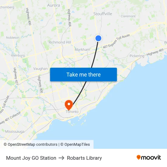 Mount Joy GO Station to Robarts Library map