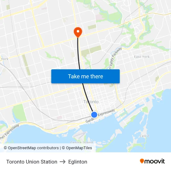 Toronto Union Station to Eglinton map