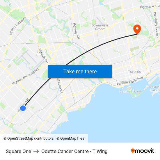 Square One to Odette Cancer Centre - T Wing map