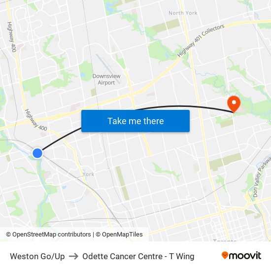Weston Go/Up to Odette Cancer Centre - T Wing map