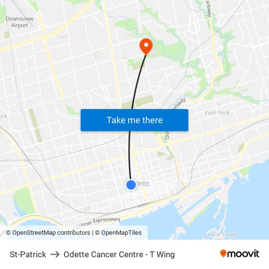 St-Patrick to Odette Cancer Centre - T Wing map