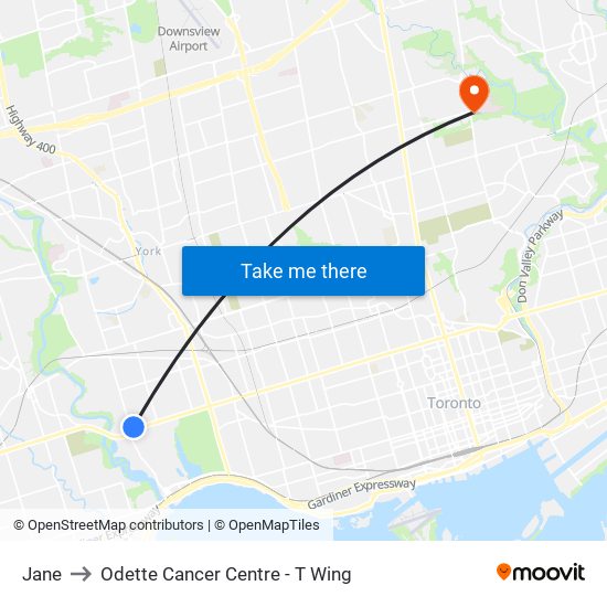 Jane to Odette Cancer Centre - T Wing map