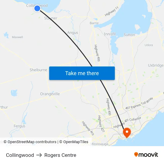Collingwood to Rogers Centre map