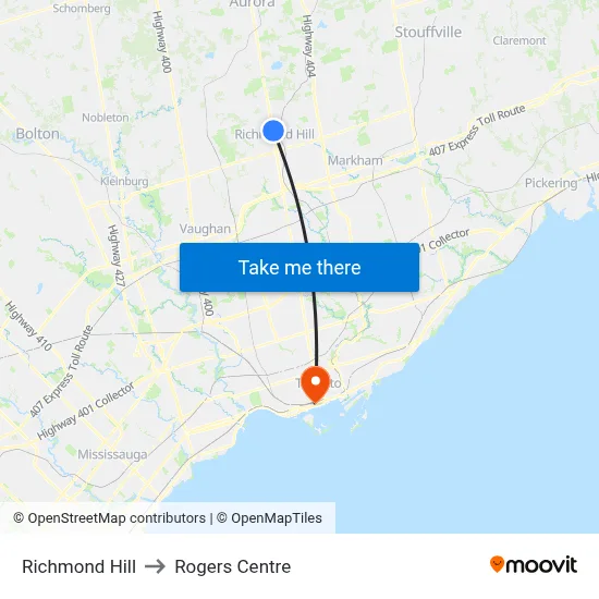 Richmond Hill to Rogers Centre map