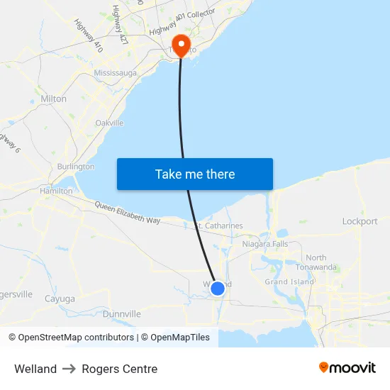 Welland to Rogers Centre map