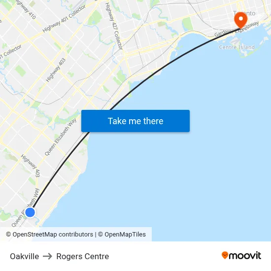 Oakville to Rogers Centre map