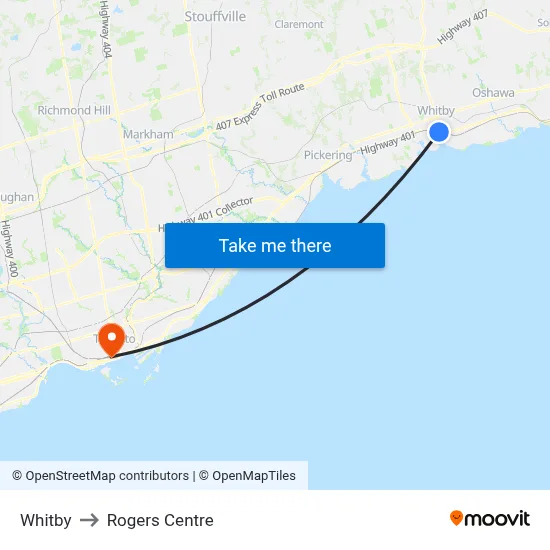 Whitby to Rogers Centre map