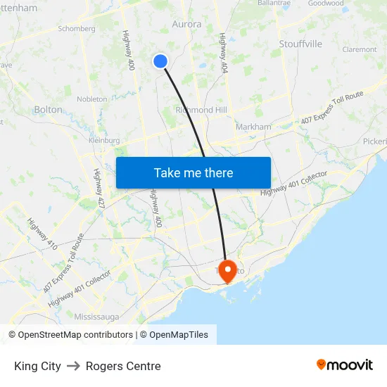 King City to Rogers Centre map