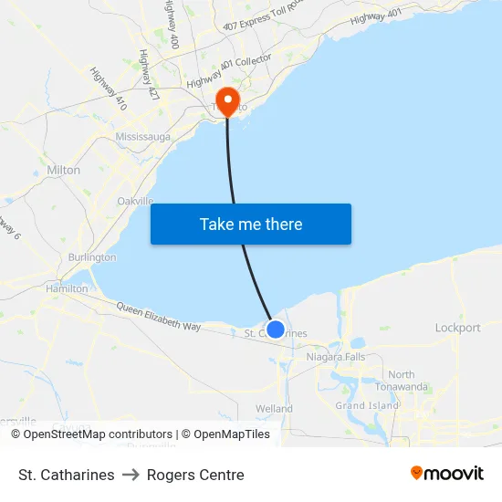 St. Catharines to Rogers Centre map