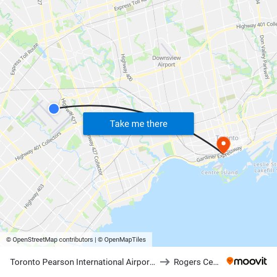 Toronto Pearson International Airport (Yyz) to Rogers Centre map