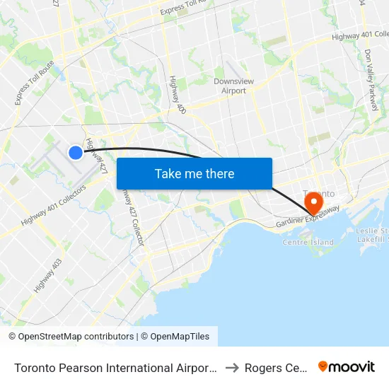 Toronto Pearson International Airport (Yyz) to Rogers Centre map