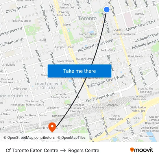 Cf Toronto Eaton Centre to Rogers Centre map
