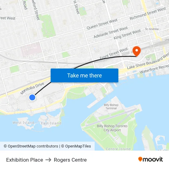 Exhibition Place to Rogers Centre map