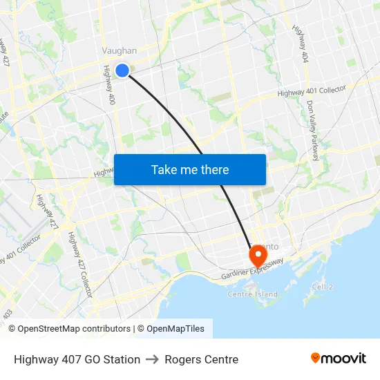 Highway 407 GO Station to Rogers Centre map