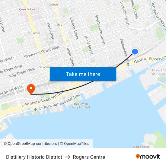Distillery Historic District to Rogers Centre map