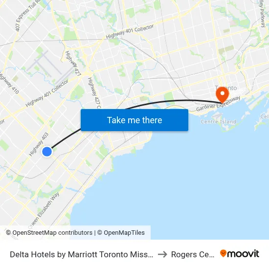 Delta Hotels by Marriott Toronto Mississauga to Rogers Centre map