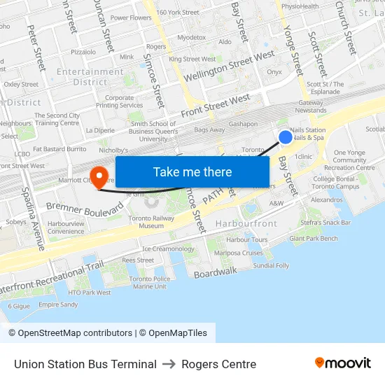 Union Station Bus Terminal to Rogers Centre map