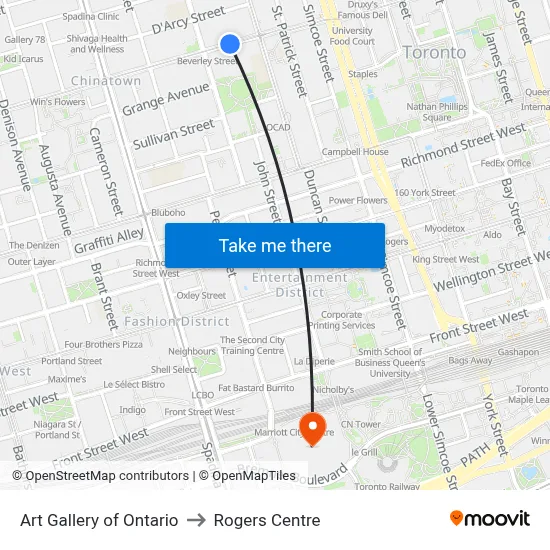 Art Gallery of Ontario to Rogers Centre map