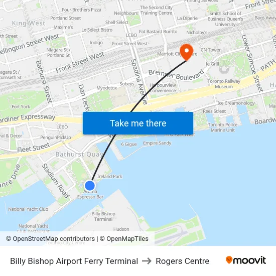 Billy Bishop Airport Ferry Terminal to Rogers Centre map