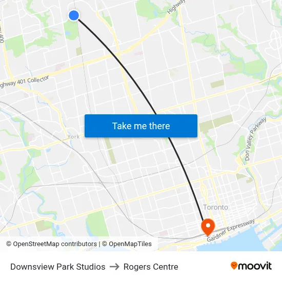 Downsview Park Studios to Rogers Centre map