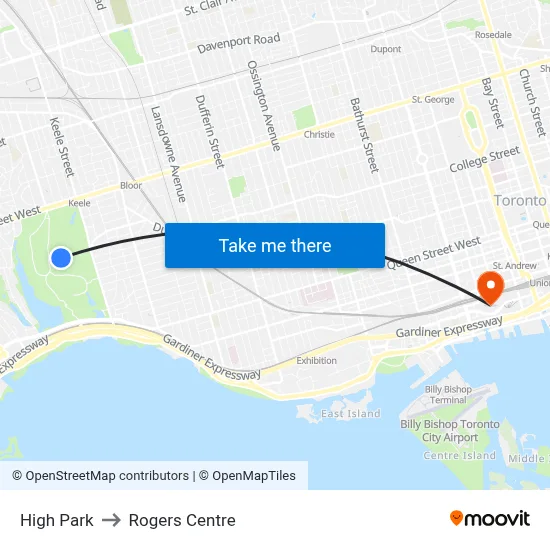 High Park to Rogers Centre map