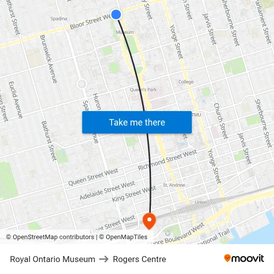 Royal Ontario Museum to Rogers Centre map