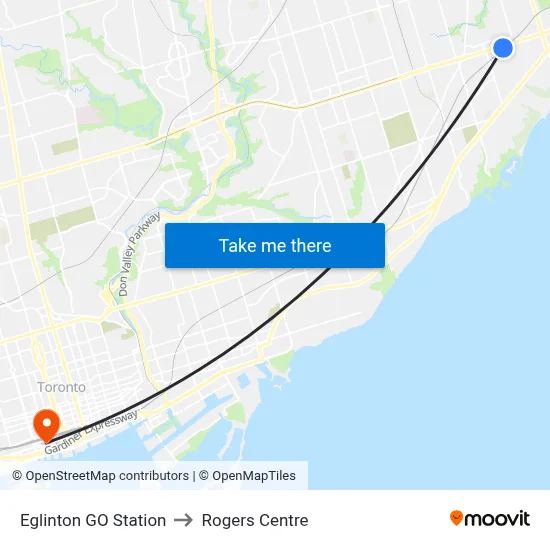 Eglinton GO Station to Rogers Centre map