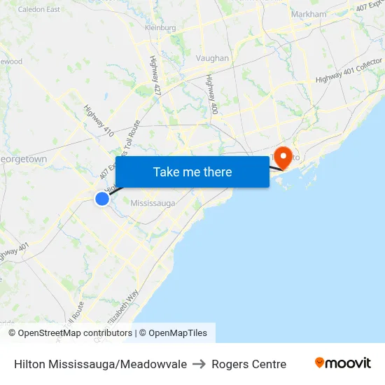 Hilton Mississauga/Meadowvale to Rogers Centre map