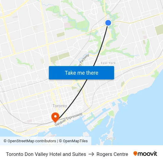 Toronto Don Valley Hotel and Suites to Rogers Centre map