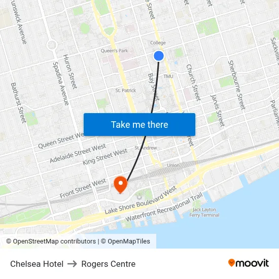Chelsea Hotel to Rogers Centre map